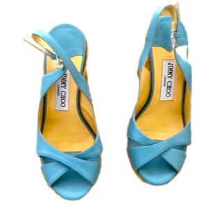 Jimmy Choo Robins Egg Baby Blue Slingback Wedges